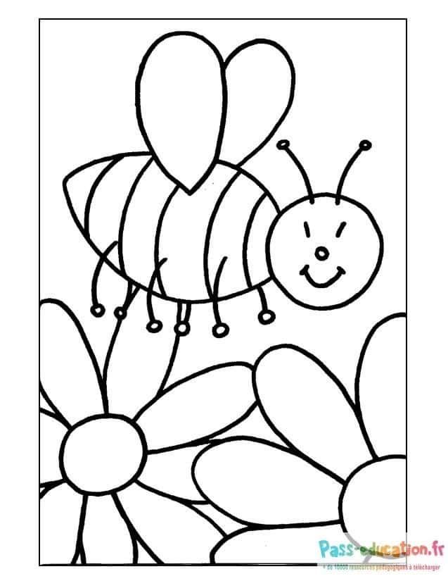 Coloriage Abeille et fleurs à imprimer et colorier