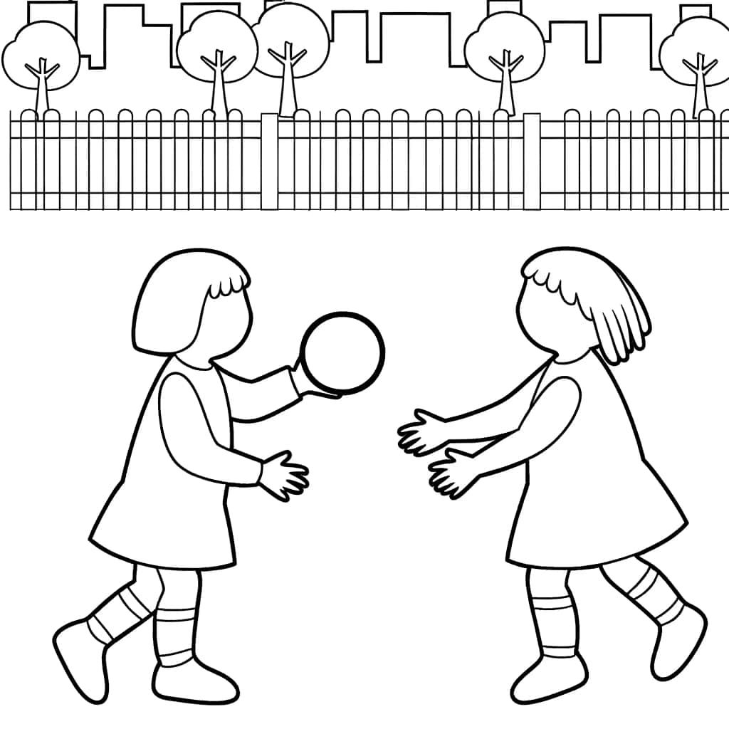 Coloriage Jeux de ballon entre filles à imprimer et colorier
