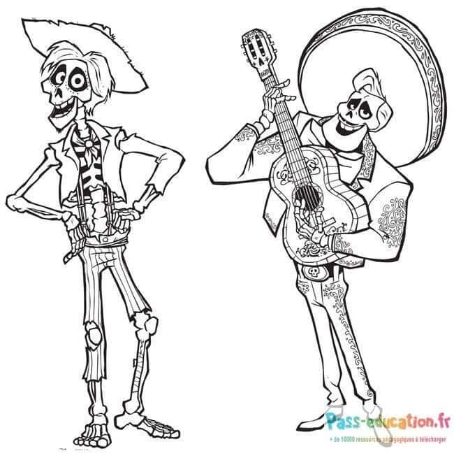 Coloriage Duo de squelettes musicaux à imprimer et colorier