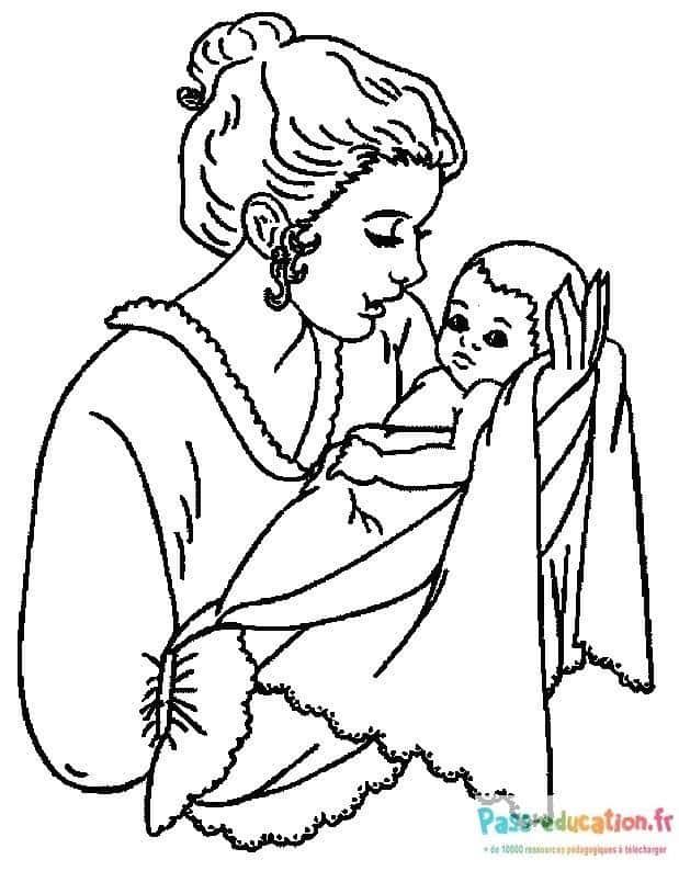 Coloriage Maman et bébé à imprimer et colorier
