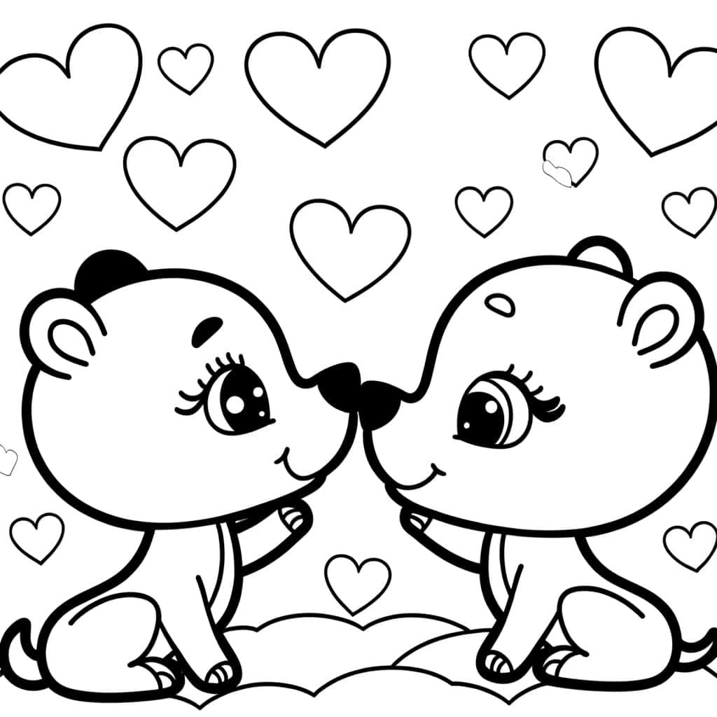 Coloriage Ours amoureux à imprimer et colorier
