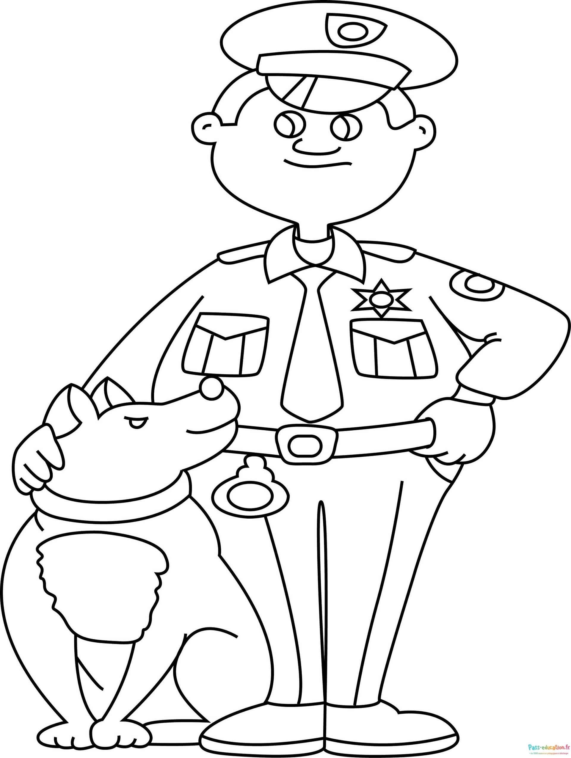 Coloriage Policier et chien à imprimer et colorier