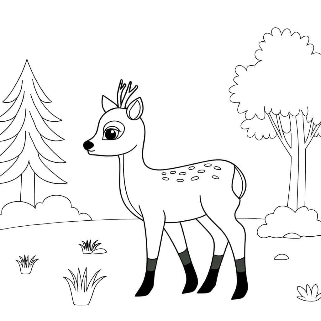 Coloriage Chevreuil en forêt à imprimer et colorier