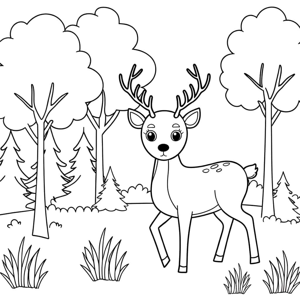 Coloriage Cerf en Forêt à imprimer et colorier