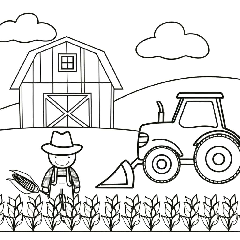 Coloriage Ferme et tracteur à imprimer et colorier