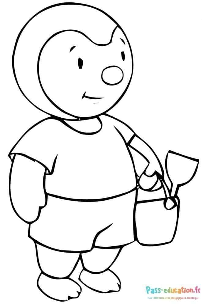 Coloriage T'choupi avec pelle à imprimer et colorier