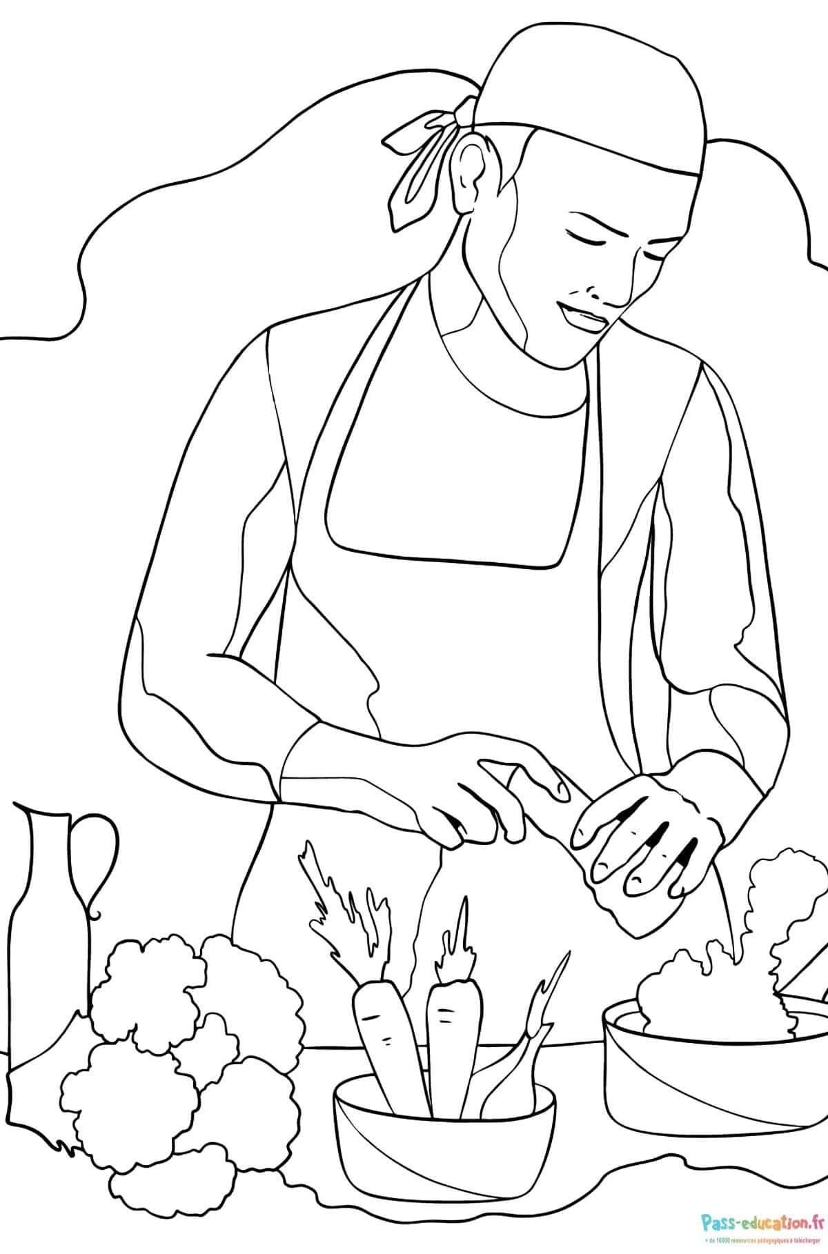 Coloriage Cuisinier à l'œuvre à imprimer et colorier