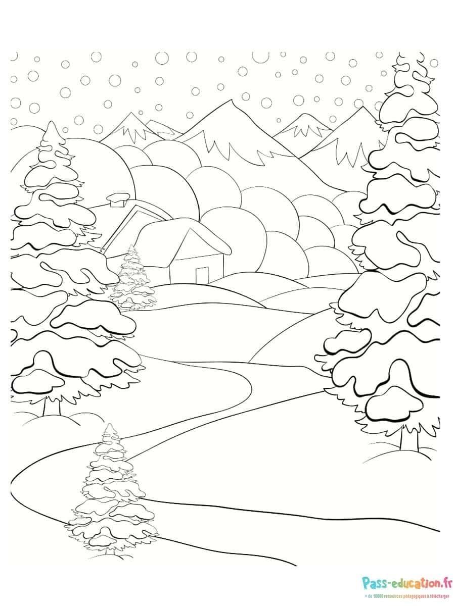 Coloriage Paysage hivernal à imprimer et colorier