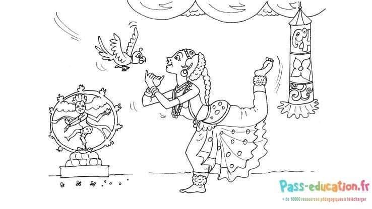 Coloriage Danseuse indienne à imprimer et colorier