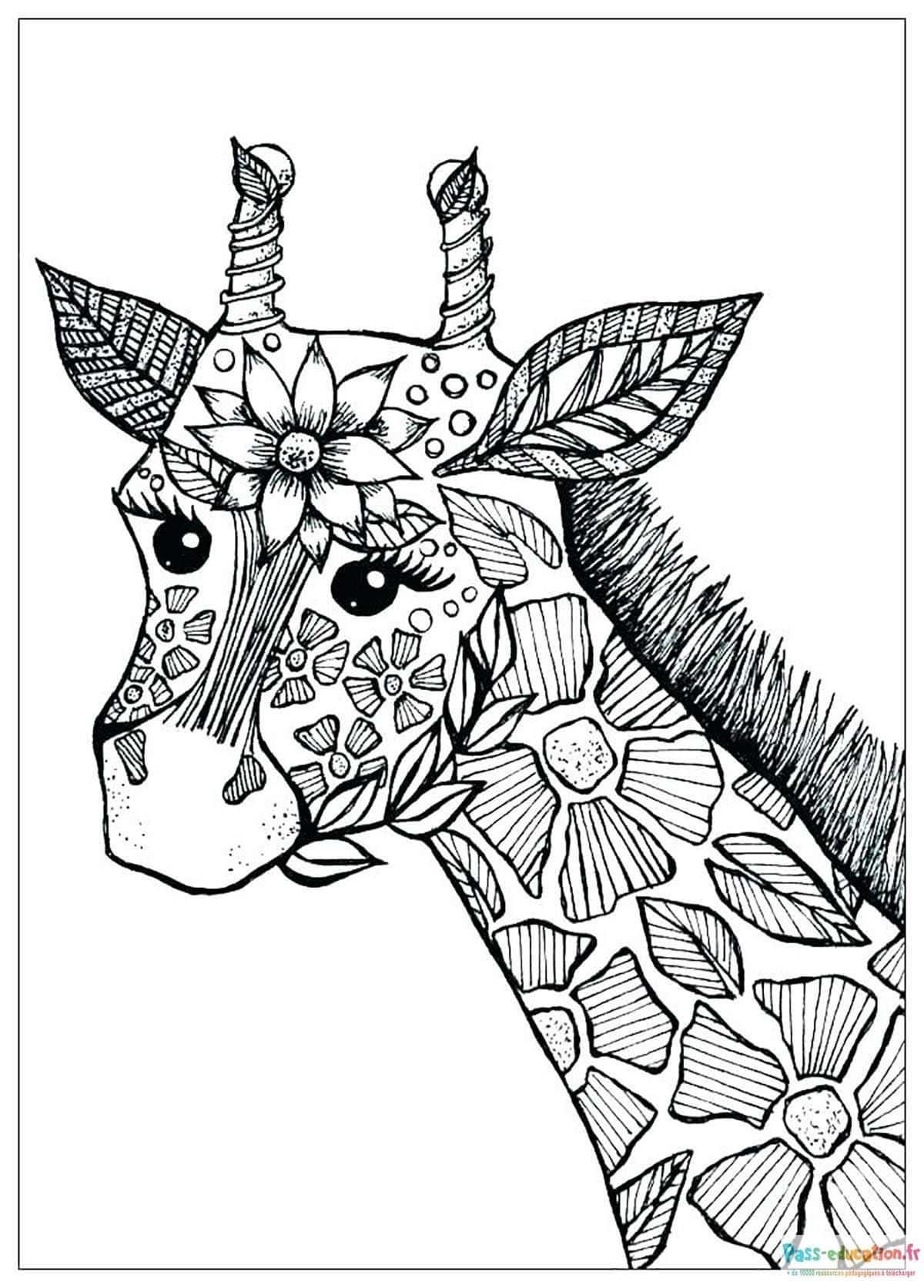 Coloriage Girafe fleurie à imprimer et colorier