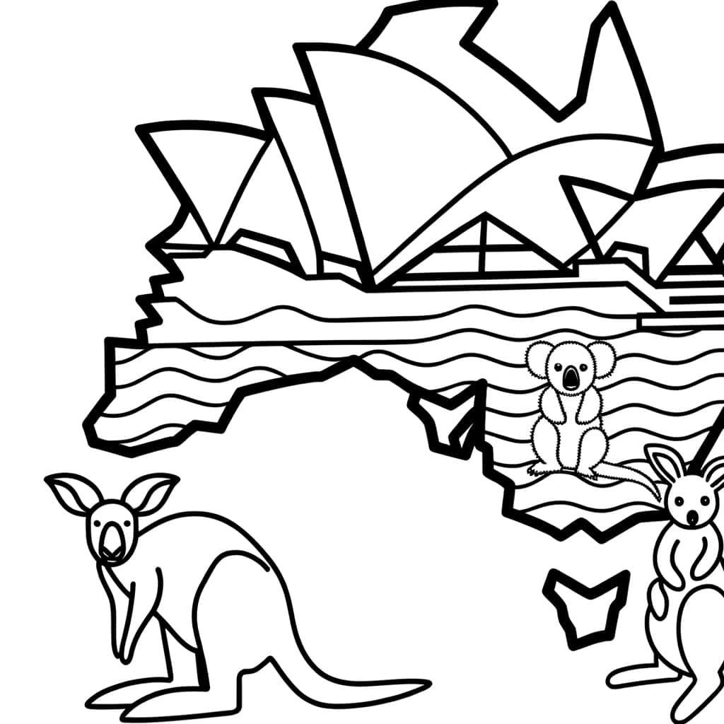 Coloriage Australie animaux célèbres à imprimer et colorier