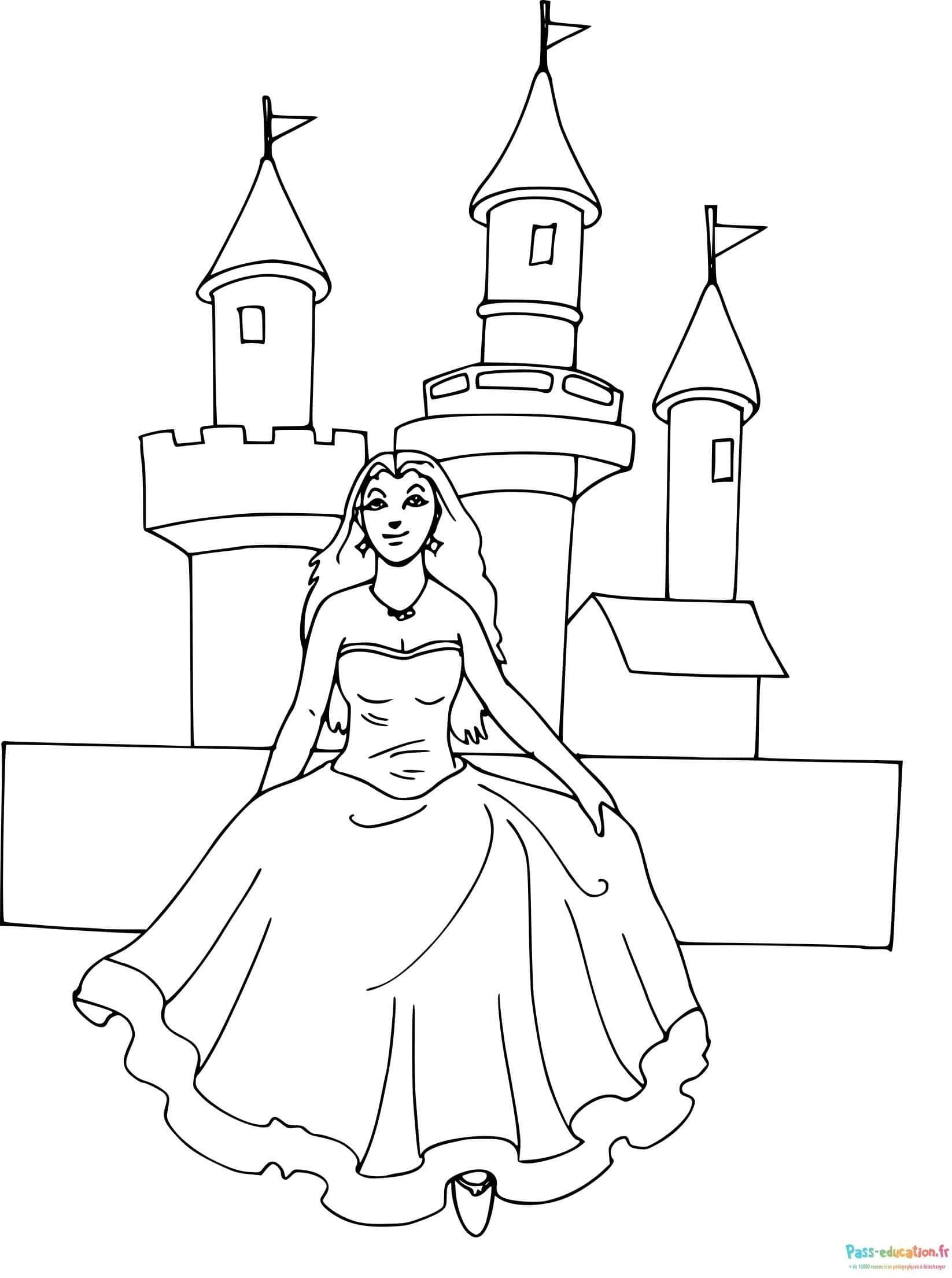 Coloriage Princesse au château à imprimer et colorier