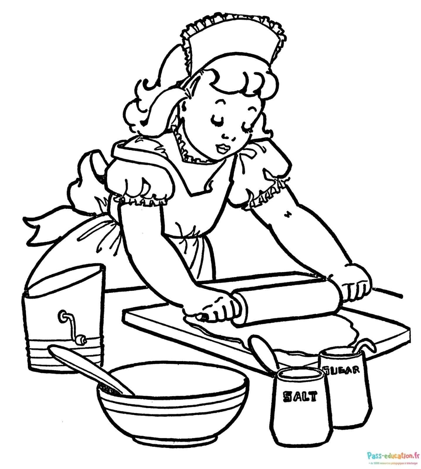 Coloriage Petite cuisinière à imprimer et colorier