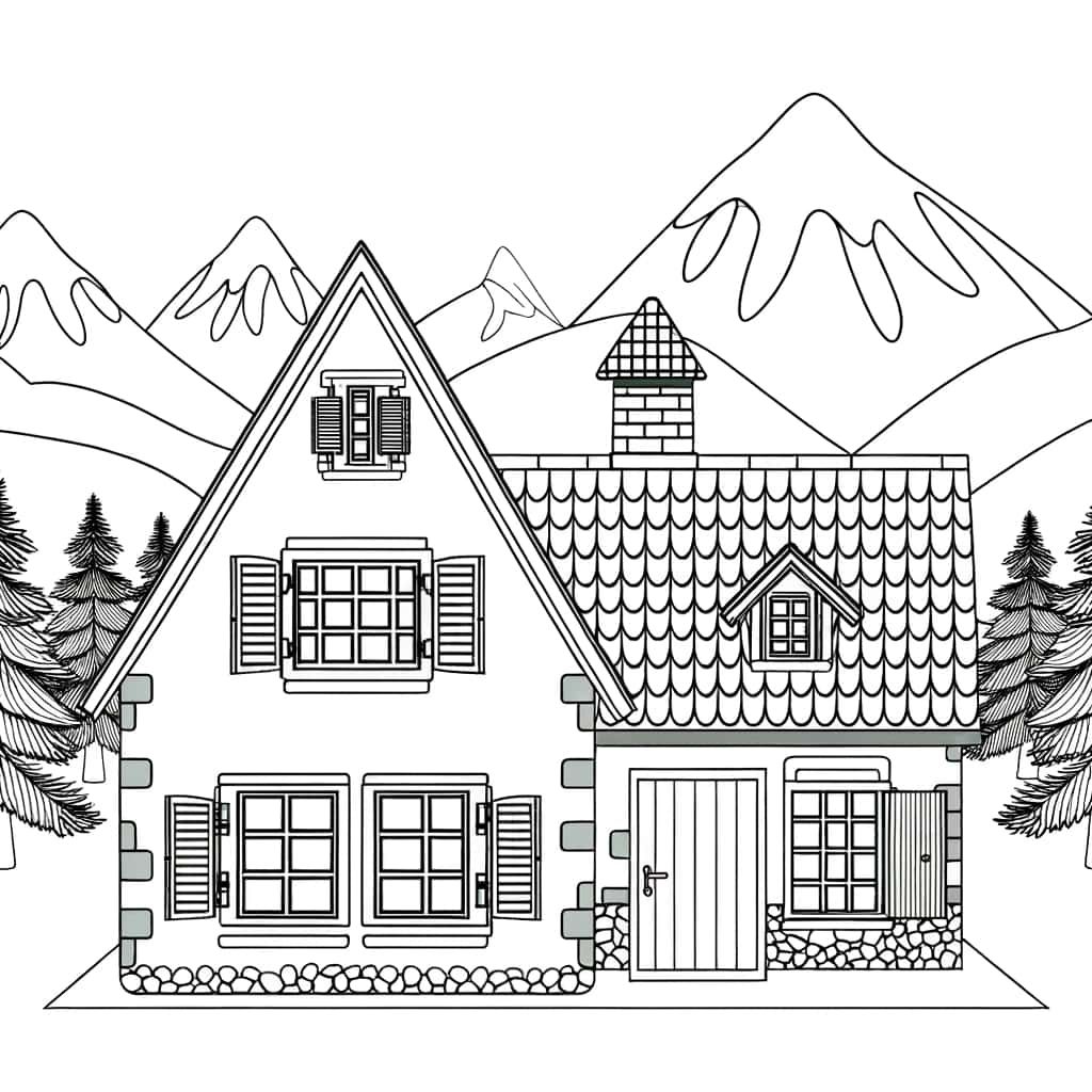 Coloriage Chalet montagnard à imprimer et colorier