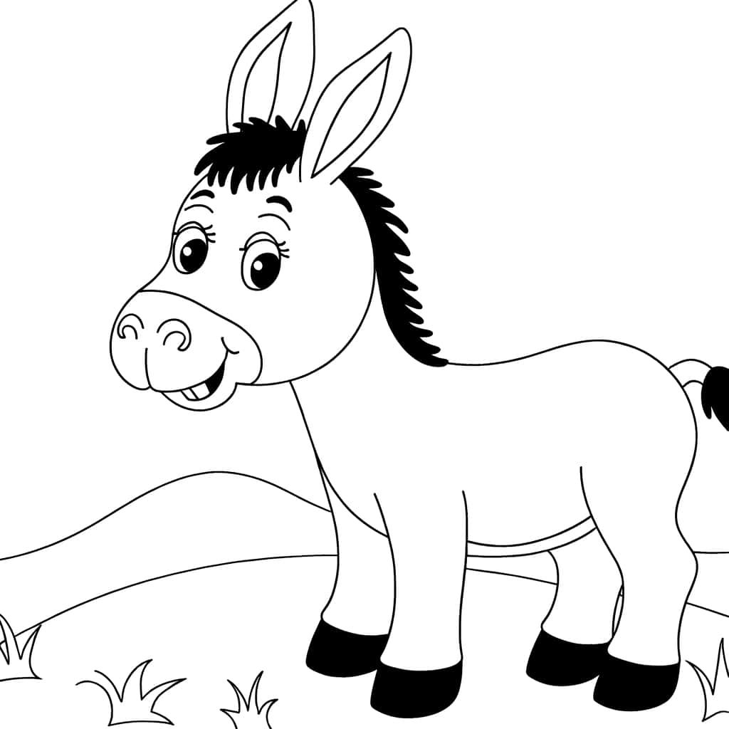 Coloriage Âne joyeux à imprimer et colorier
