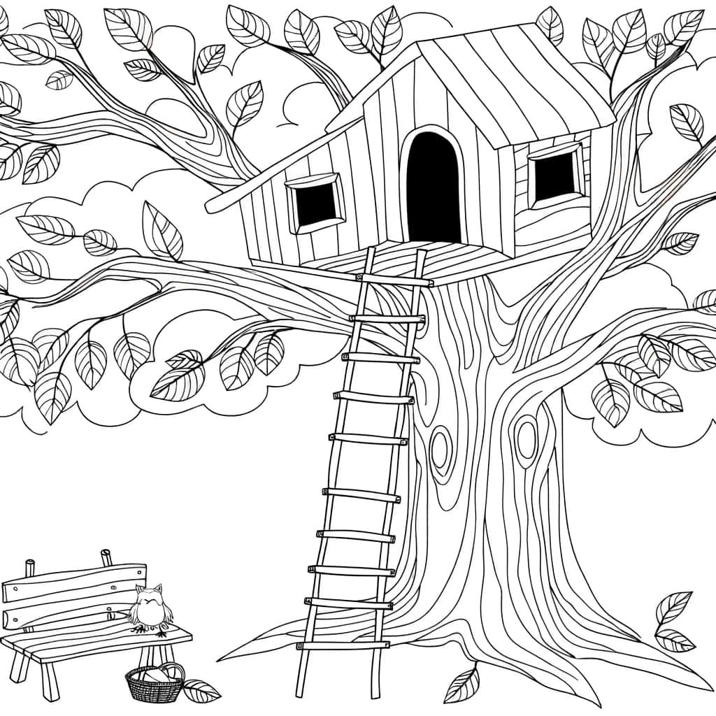 Coloriage Cabane dans l'arbre à imprimer et colorier