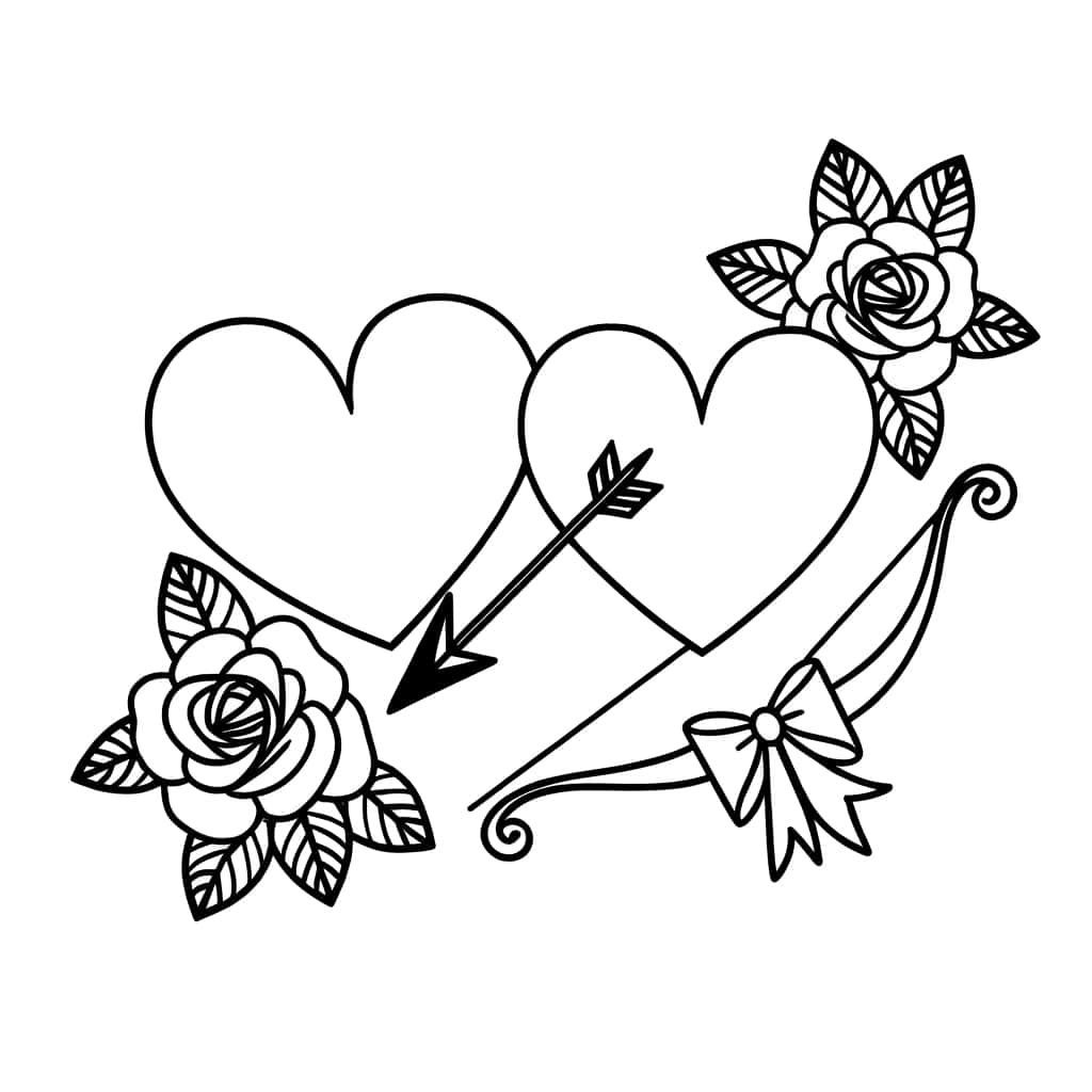 Coloriage Cœurs et flèche à imprimer et colorier