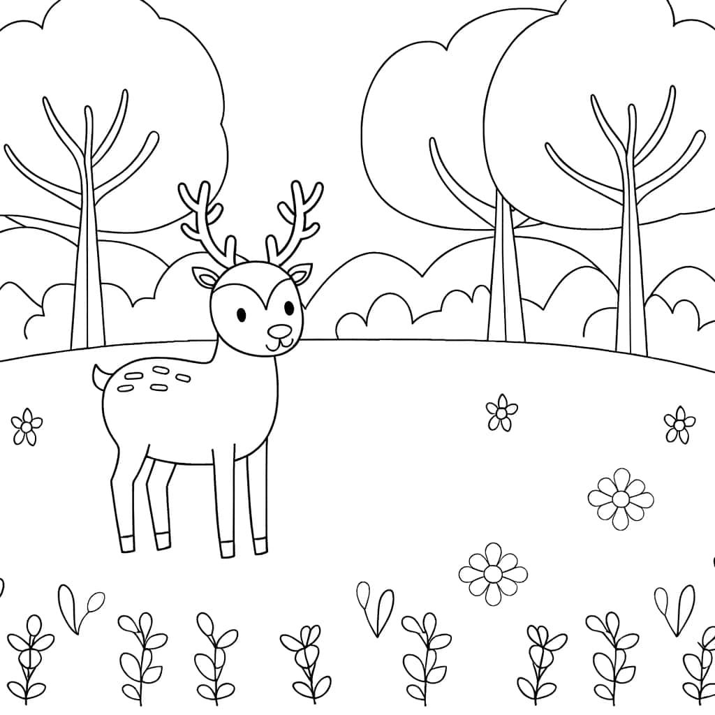 Coloriage Biche dans la nature à imprimer et colorier