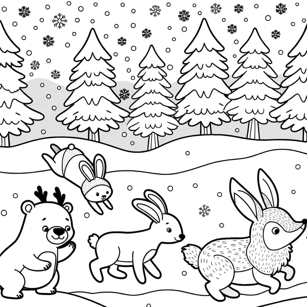 Coloriage Animaux en hiver à imprimer et colorier