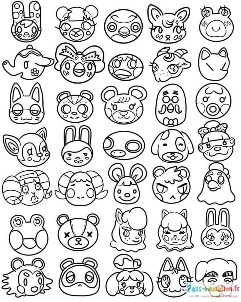 Coloriage Visages animaux mignons à imprimer et colorier