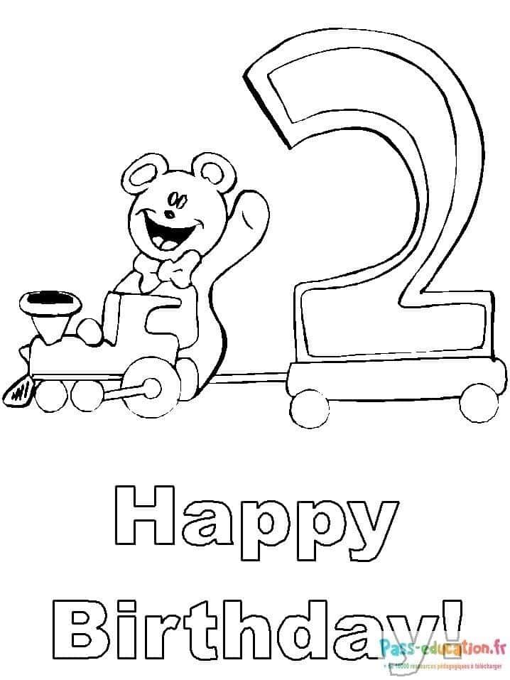 Coloriage Anniversaire 2 ans à imprimer et colorier