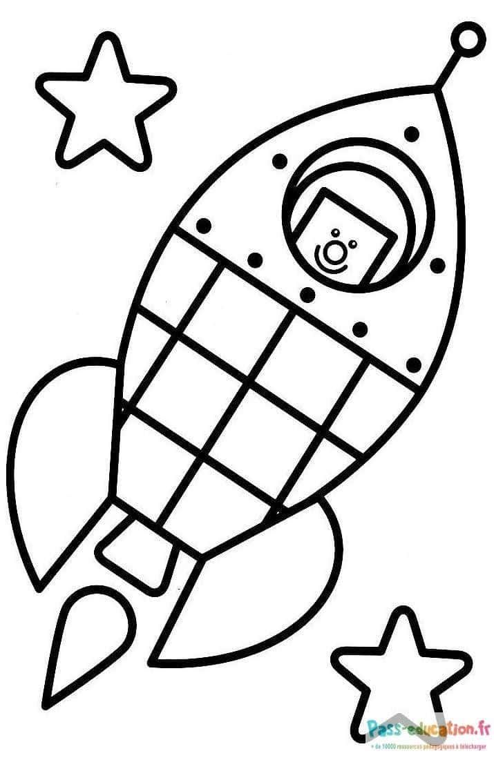 Coloriage Fusée et étoiles à imprimer et colorier