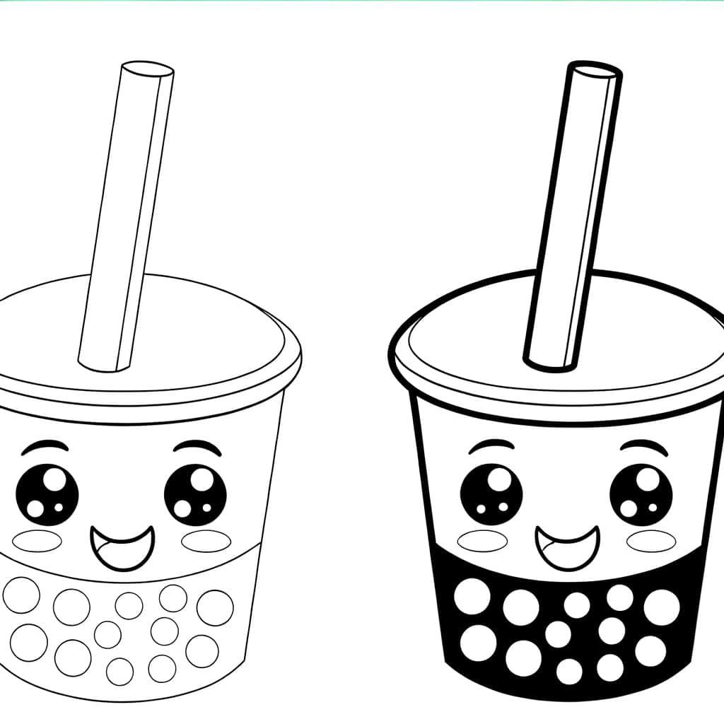 Coloriage Bubble Tea kawaii à imprimer et colorier