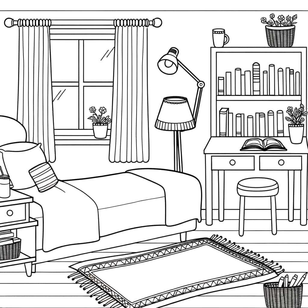 Coloriage Intérieur cosy à imprimer et colorier