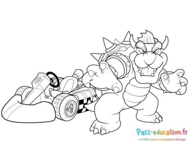 Coloriage Bowser en kart à imprimer et colorier