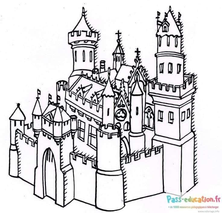 Coloriage Château médiéval à imprimer et colorier
