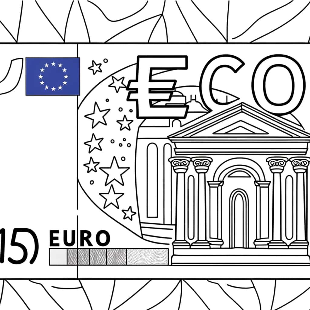 Coloriage Billet 15 euros à imprimer et colorier
