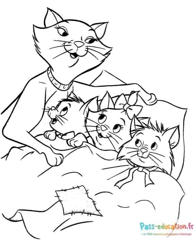 Coloriage Famille de chats à imprimer et colorier