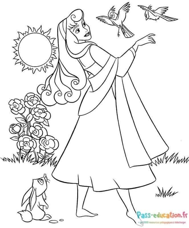 Coloriage Princesse et animaux à imprimer et colorier