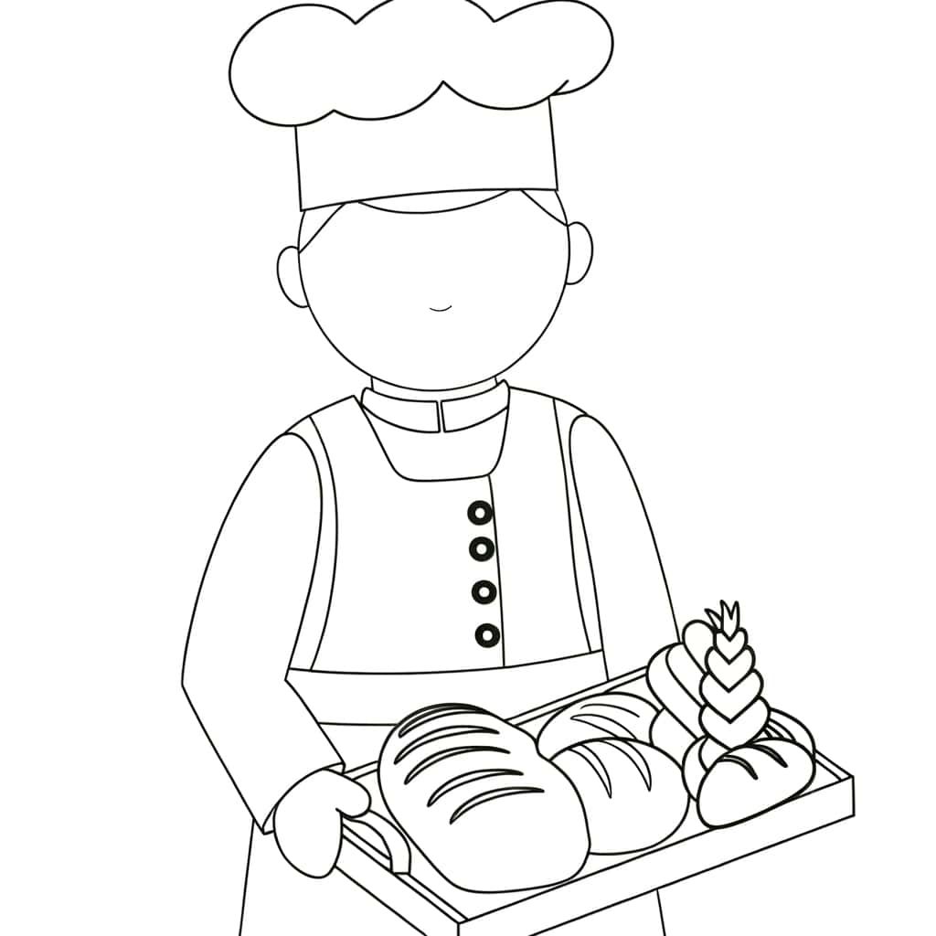 Coloriage Boulanger avec pains à imprimer et colorier