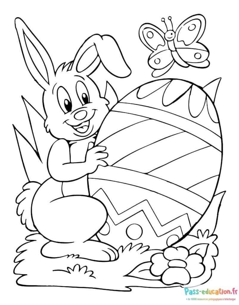 Coloriage Lapin avec œuf géant à imprimer et colorier