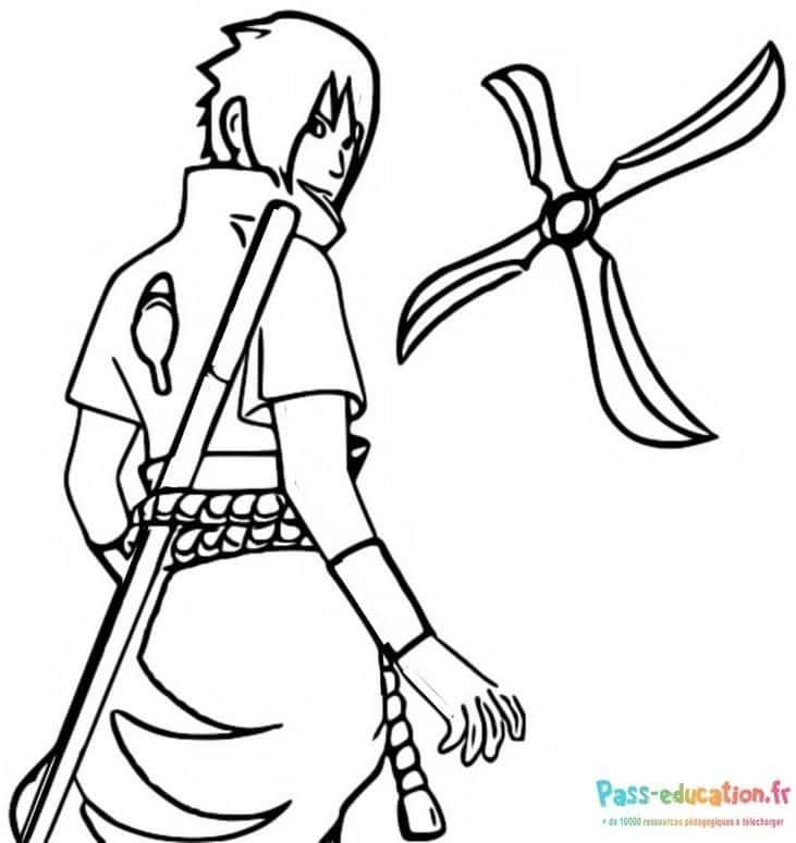 Coloriage Sasuke et son shuriken à imprimer et colorier