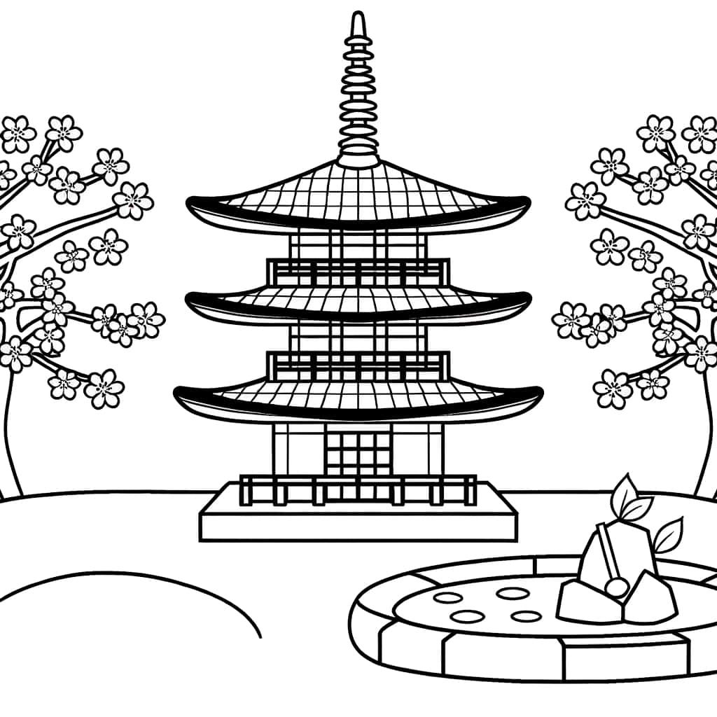 Coloriage Pagode japonaise à imprimer et colorier