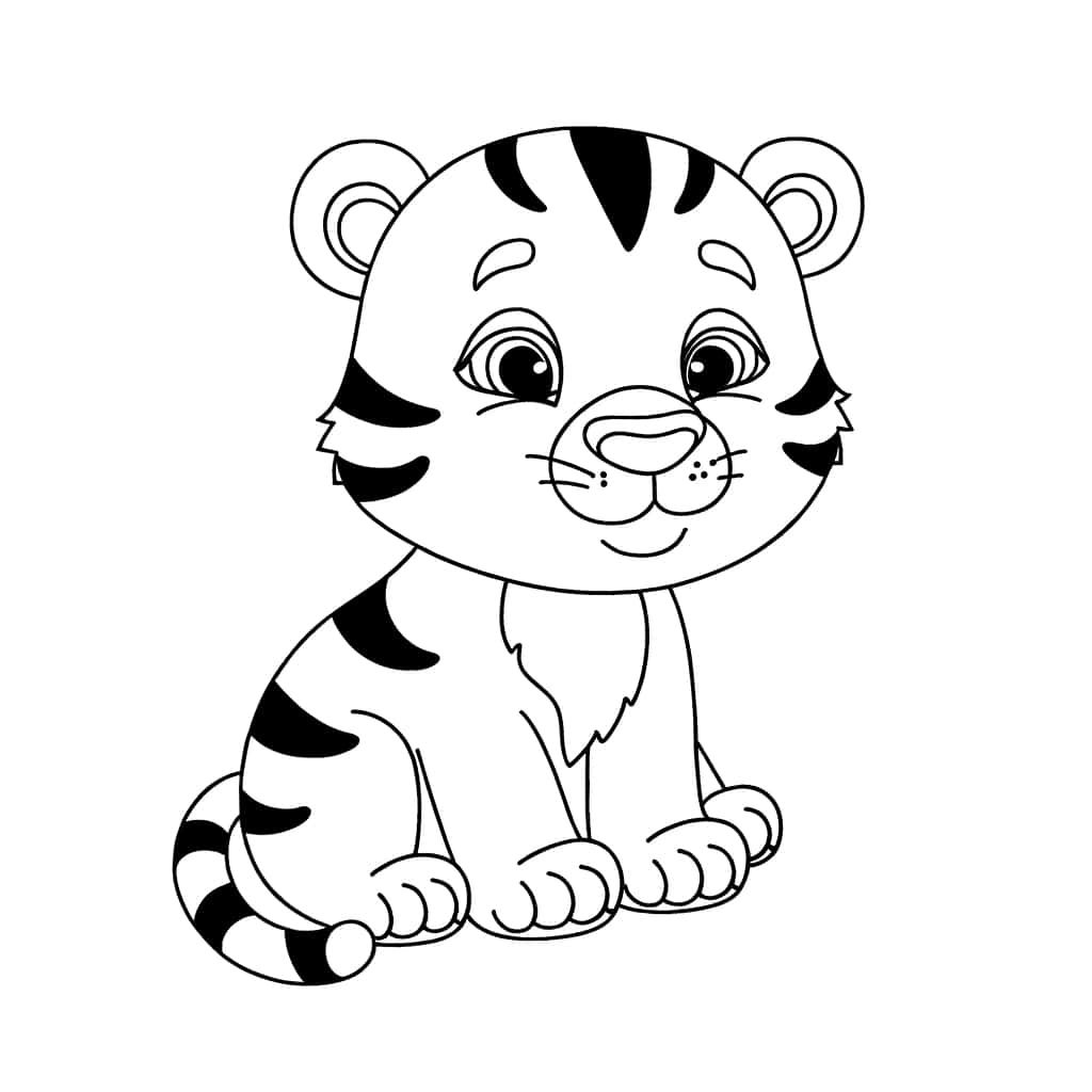 Coloriage Tigre assis mignon à imprimer et colorier