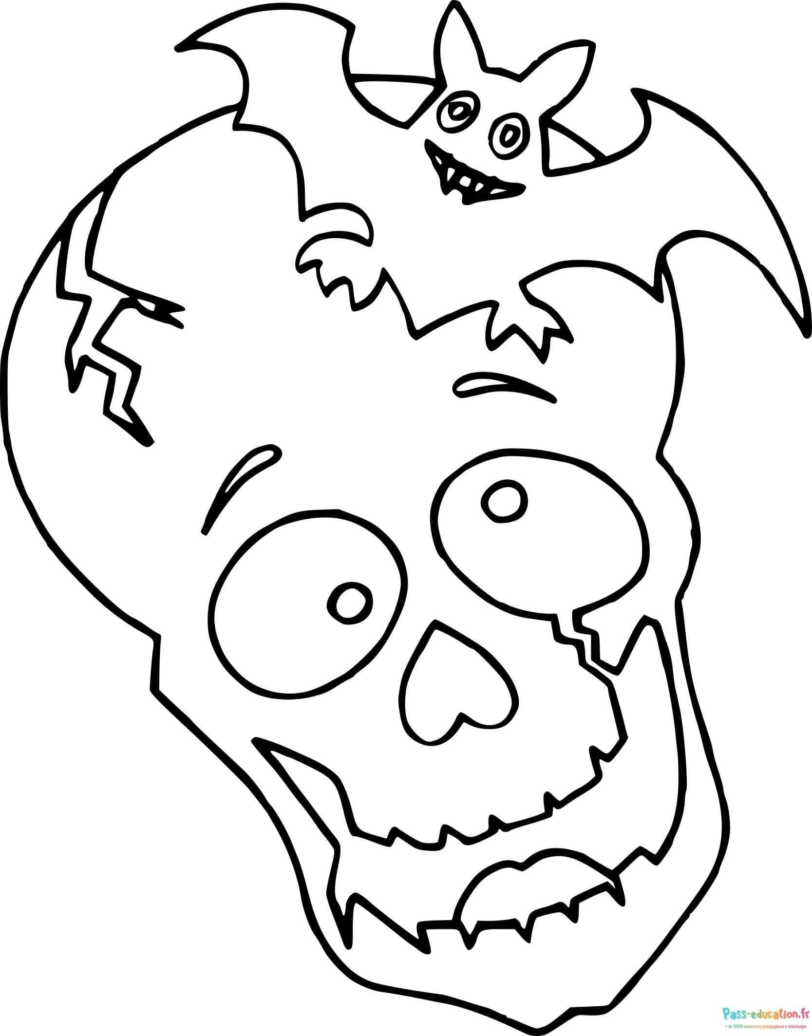 Coloriage Tête de mort et chauve-souris à imprimer et colorier