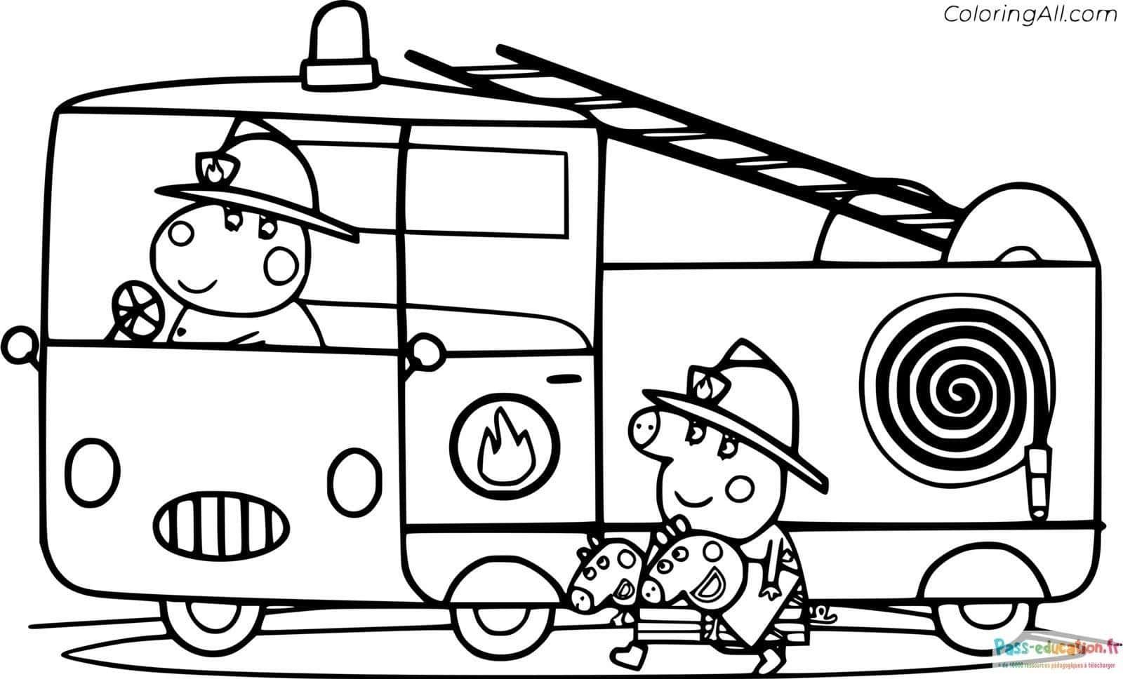 Coloriage Pompiers et camion à imprimer et colorier