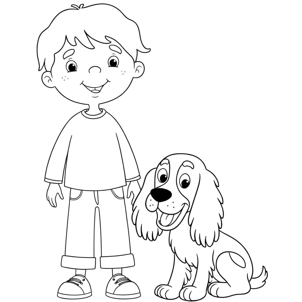 Coloriage Garçon et chien à imprimer et colorier