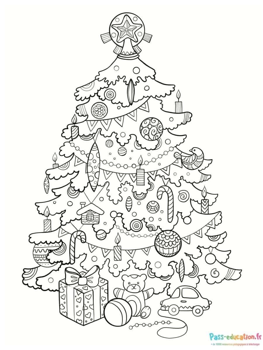Coloriage Sapin de Noël festif à imprimer et colorier
