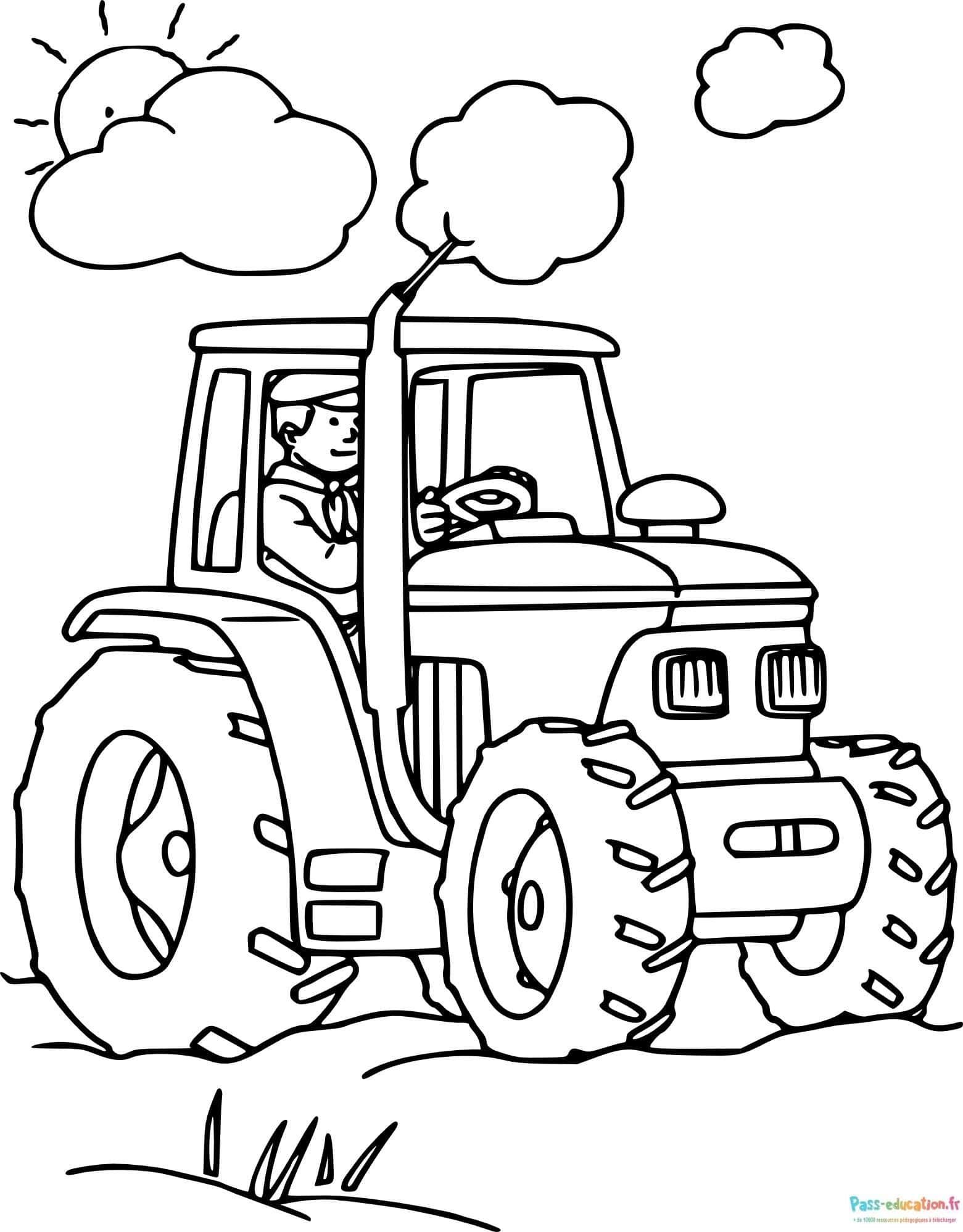 Coloriage Tracteur en action à imprimer et colorier