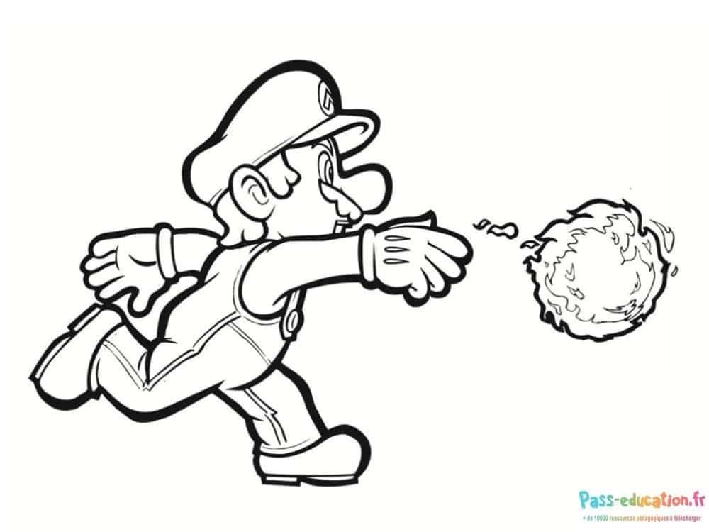 Coloriage Mario lance une boule de feu à imprimer et colorier