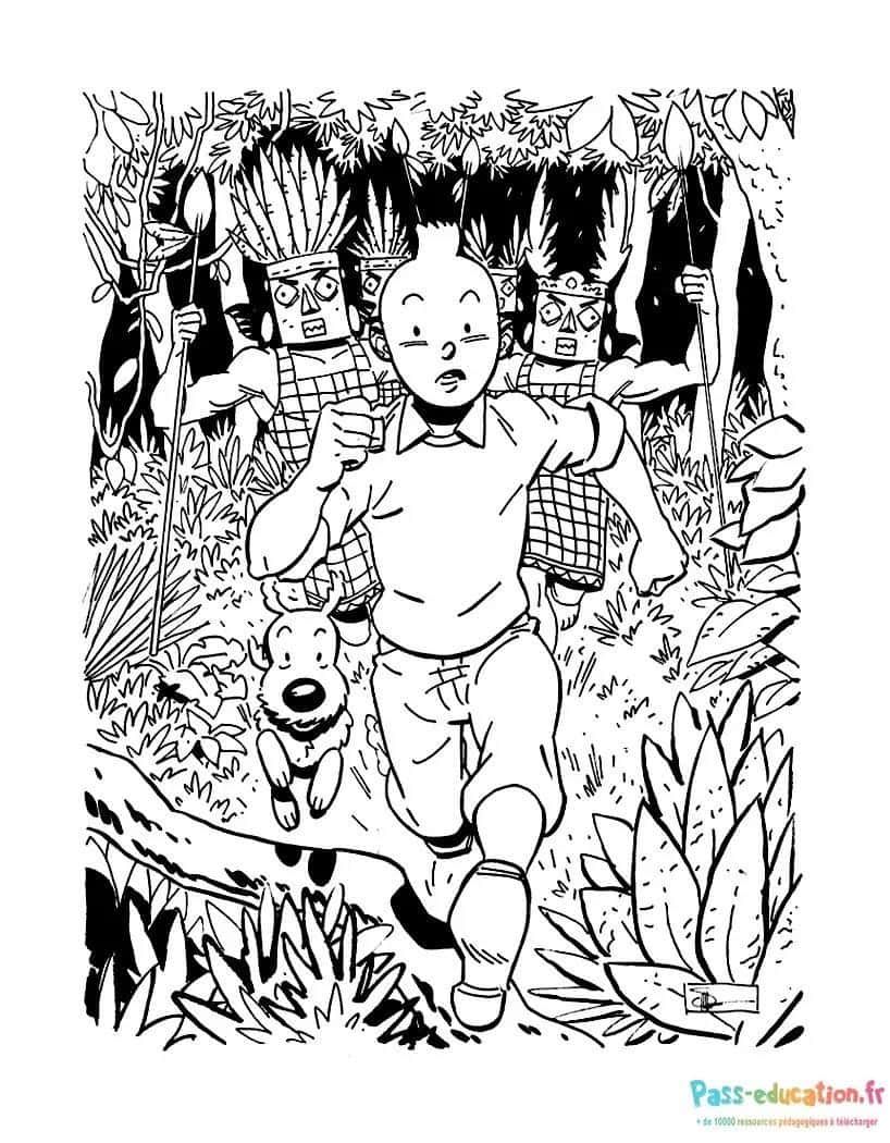 Coloriage Tintin en fuite à imprimer et colorier