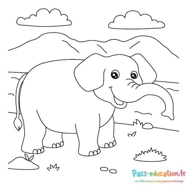 Coloriage Éléphant dans la nature à imprimer et colorier