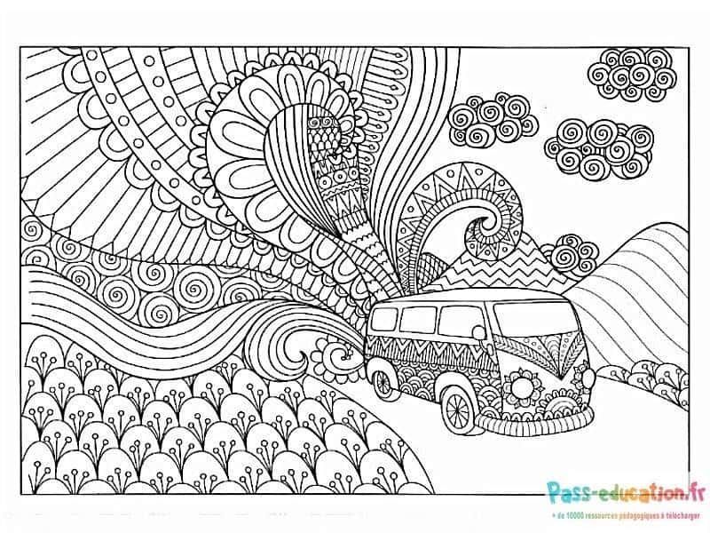 Coloriage Fourgon psychédélique à imprimer et colorier
