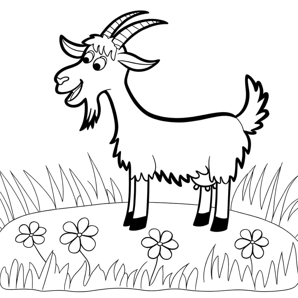 Coloriage Chèvre dans pré à imprimer et colorier