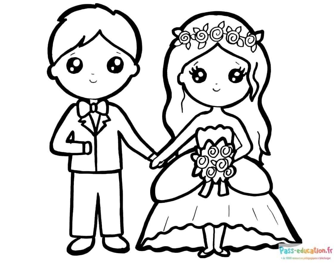 Coloriage Mariés dessinés à imprimer et colorier