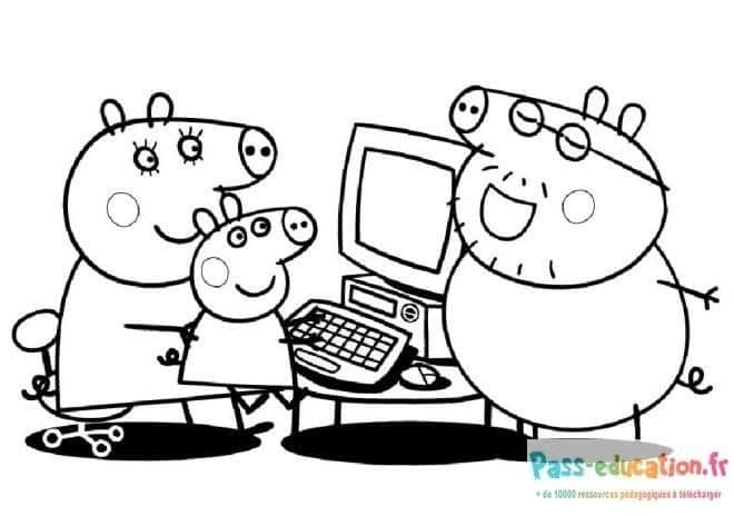 Coloriage Famille Peppa Pig à imprimer et colorier